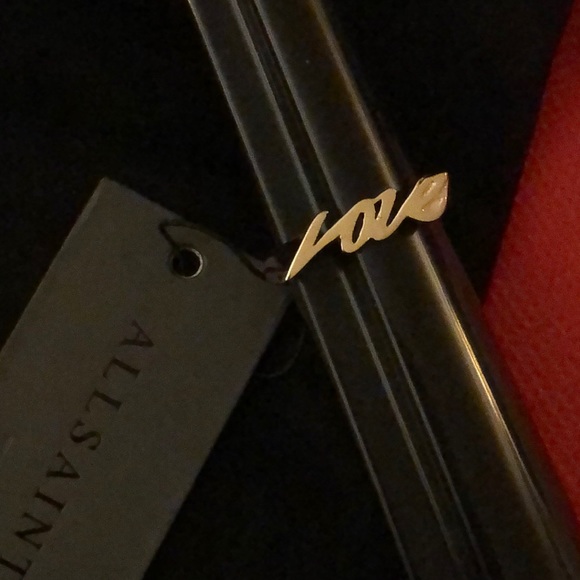 All Saints Polished Gold Tone Love Script Ring Size 8 NWT & Dust Bag - Picture 15 of 16